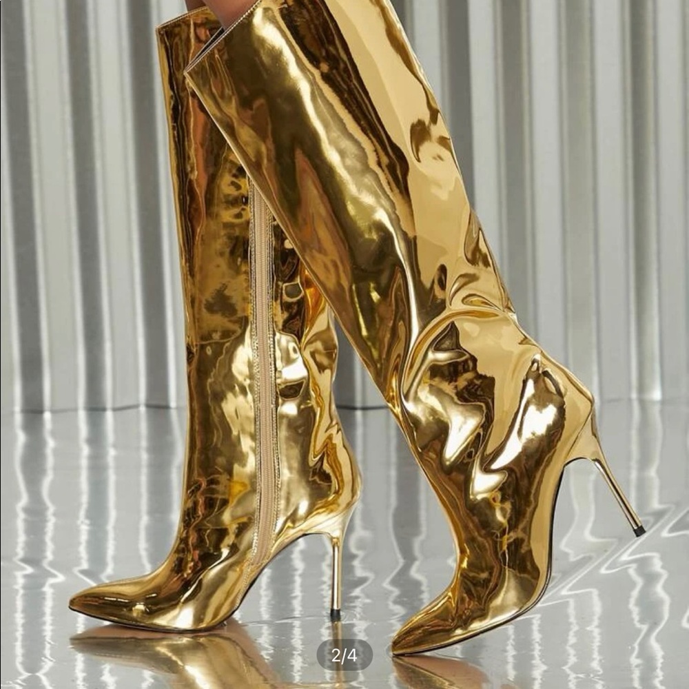 Metallic high low boots NEVER WORN